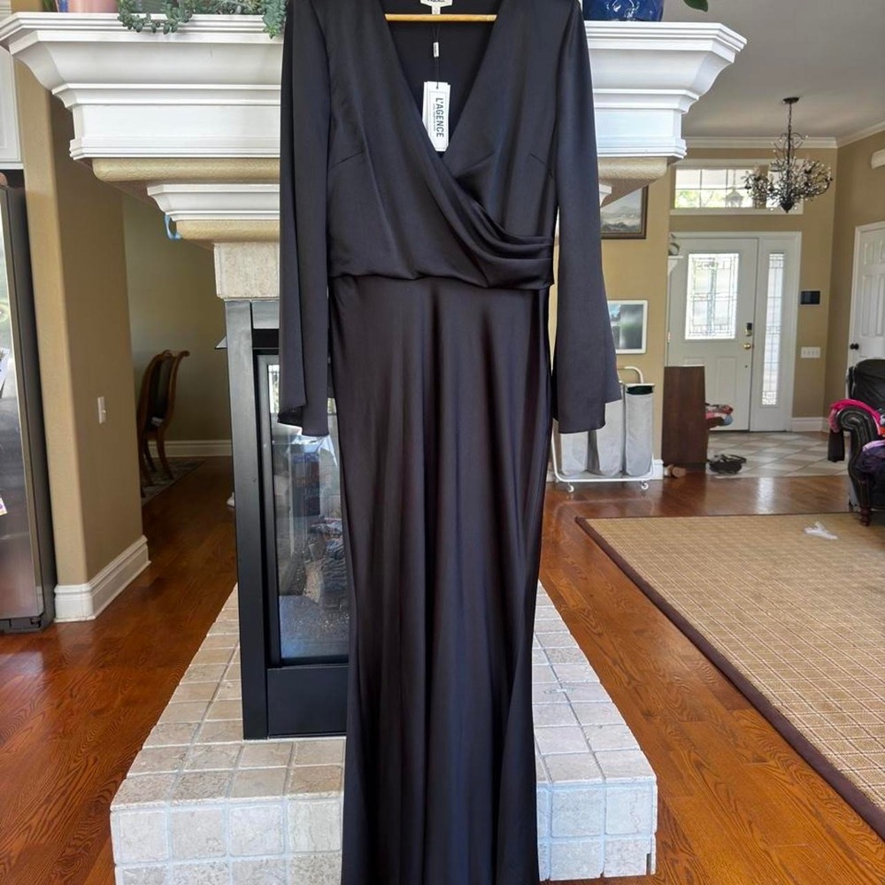 L'AGENCE Manon gown black satin size 10 NWT formal black tie elegant